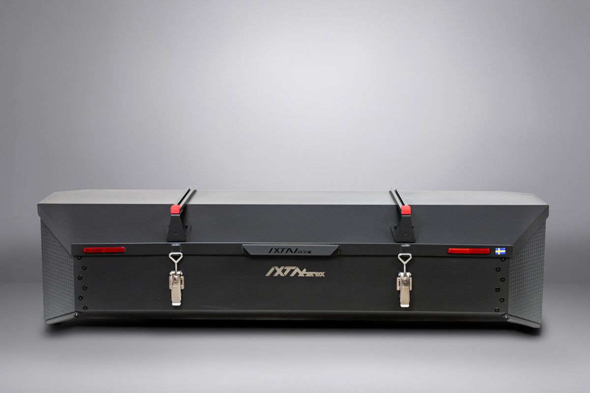IXTAbox Classic towbar-mounted cargo box, black Noir100 finish, front view