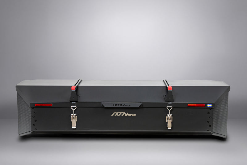 IXTAbox Classic towbar-mounted cargo box, black Noir100 finish, front view