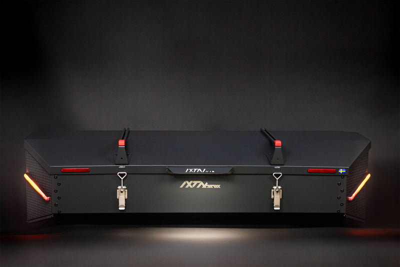 IXTAbox Pro towbar-mounted cargo box, black Noir100 finish, front view